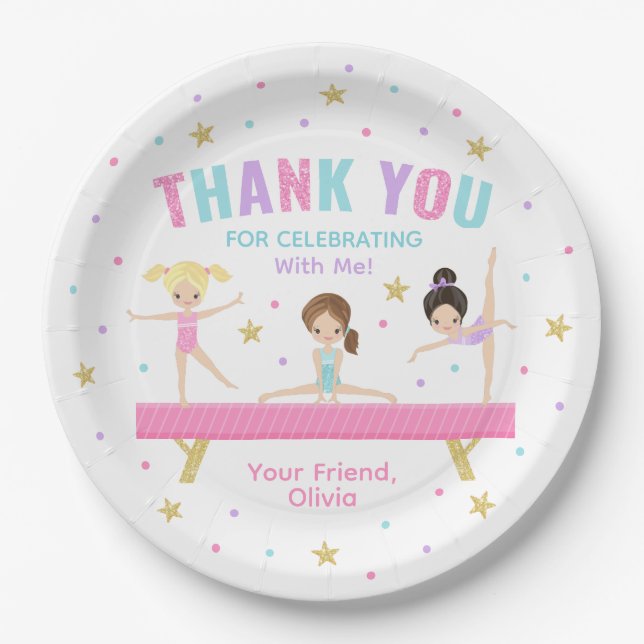 Gymnastics Tumble Pink Party  Paper Plates (Front)