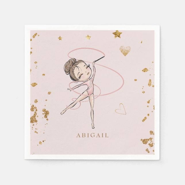 Gymnastics Tumble & Twirl Birthday Party Napkins (Front)