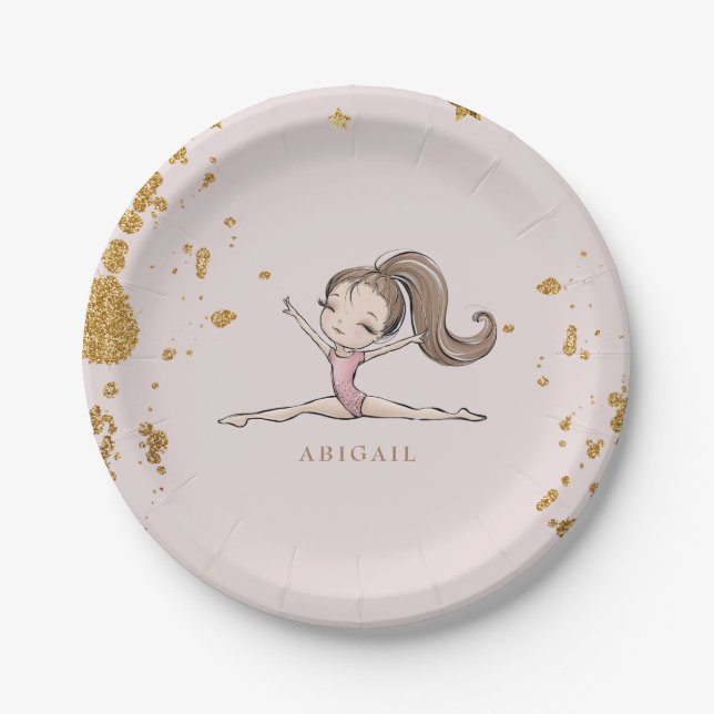 Gymnastics Tumble & Twirl Birthday Party Paper Plates (Front)