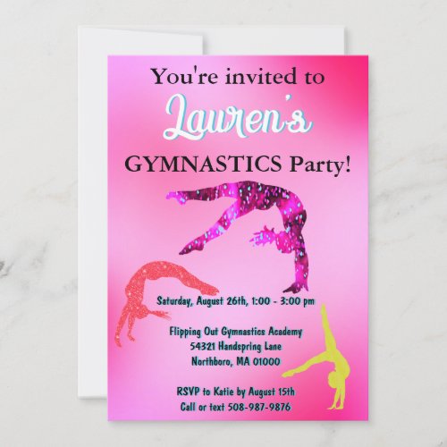 Gymnastics Tumbling Birthday Party Invitation