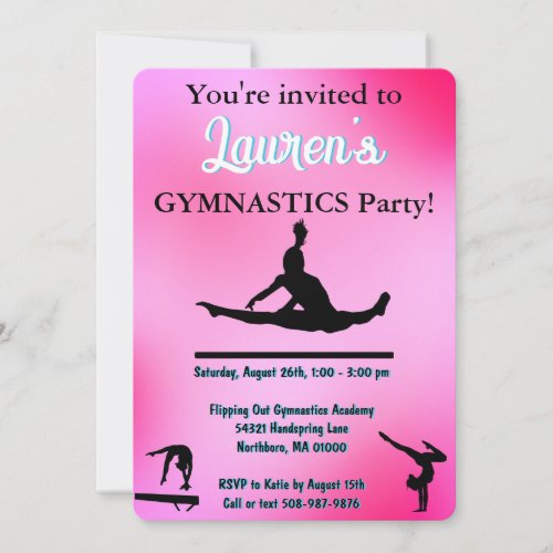 Gymnastics Tumbling Birthday Party  Invitation