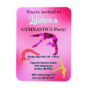 Gymnastics Tumbling Birthday Party Invitation  Magnet