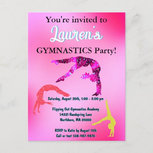Gymnastics Tumbling Birthday Party Invitation  Postcard