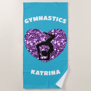 Gymnastics Turquoise and Purple Personalized Beach Towel