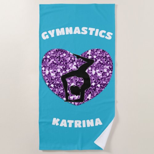 Gymnastics Turquoise and Purple Personalized  Beach Towel