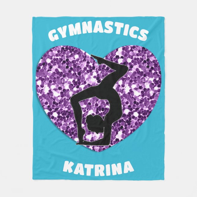 Gymnastics Turquoise and Purple Personalized  Fleece Blanket (Front)