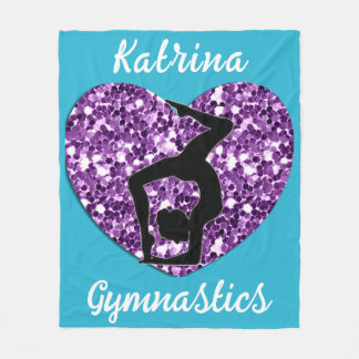 Gymnastics Turquoise and Purple Personalized Fleece Blanket