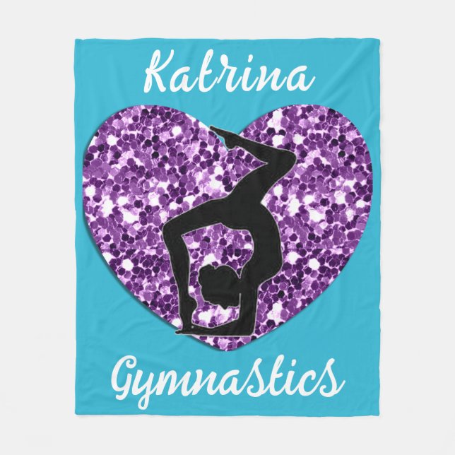 Gymnastics Turquoise and Purple Personalized  Fleece Blanket (Front)