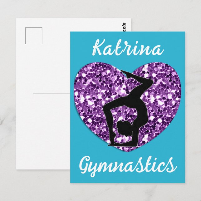 Gymnastics Turquoise and Purple Personalized  Postcard (Front/Back)
