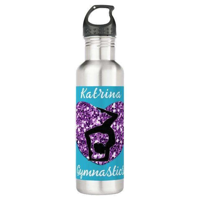Gymnastics Turquoise and Purple Personalized  Stainless Steel Water Bottle (Front)