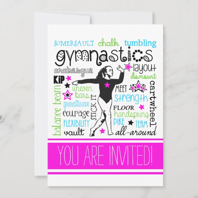 Gymnastics Typography Party Invitation (Front)