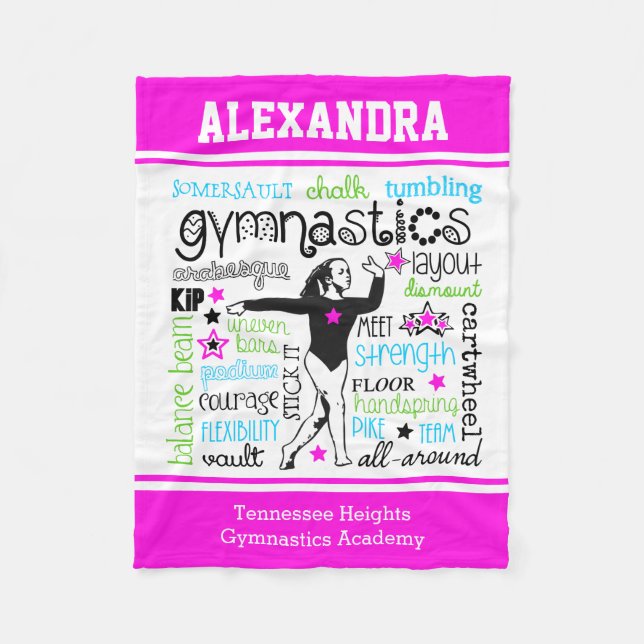 Gymnastics Typography with Monogram Fleece Blanket (Front)