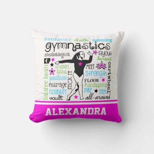 Gymnastics Typography with Monogram Throw Pillow