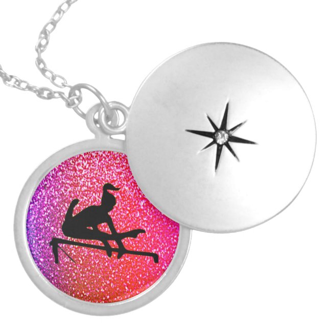Gymnastics Uneven Bars Sparkle Locket Necklace (Front)