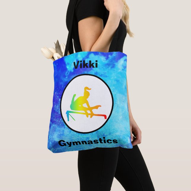 Gymnastics Uneven Bars Watercolor Tote Bag (Close Up)
