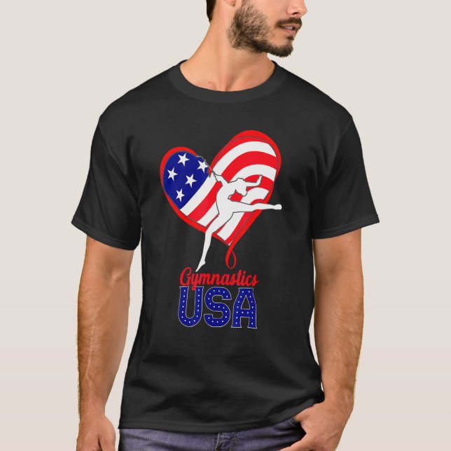 Gymnastics Usa Support The Team Us Flag 4th Of Jul T-Shirt (Front)