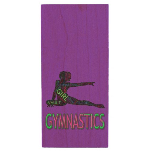Gymnastics USB Wooden Flash Drive w Name