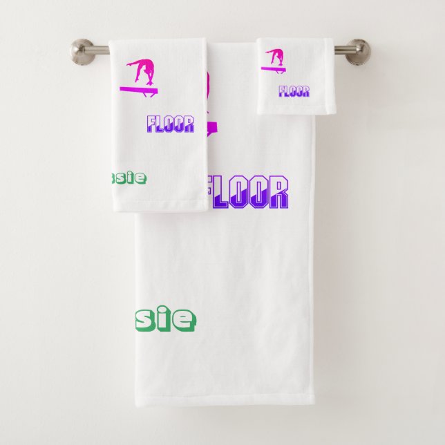 Gymnastics Vault, Bars, Beam, Floor 3 Piece Bath Towel Set (Insitu)