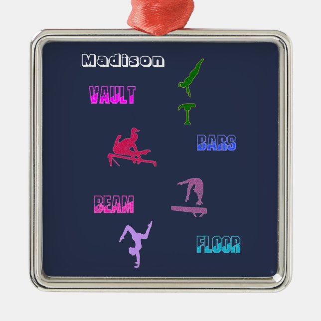 Gymnastics Vault, Bars, Beam, Floor Metal Ornament (Front)