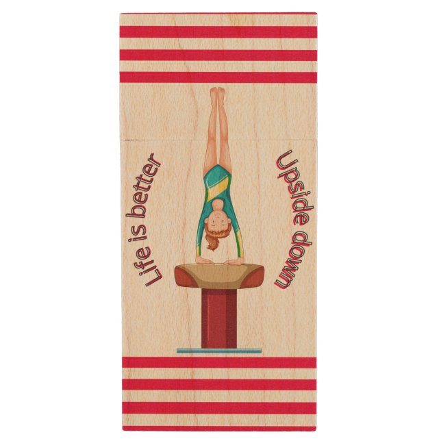Gymnastics Vault Life Is Better Upside Down    Wood Flash Drive (Front Vertical)