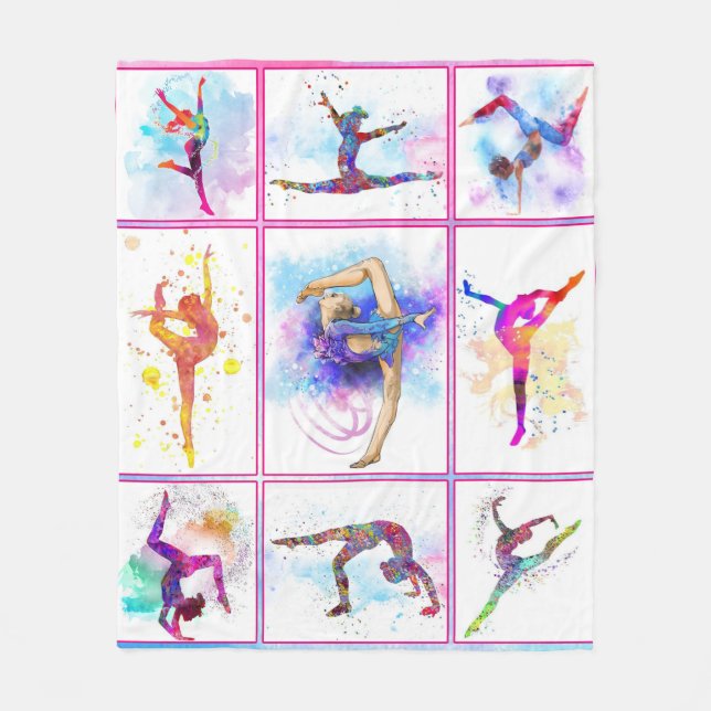 GYMNASTICS WATERCOLOR QUILT FLEECE BLANKET (Front)