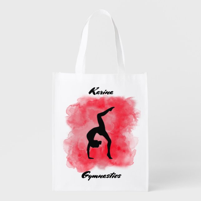 Gymnastics Watercolor Splash Personalized    Grocery Bag (Front)