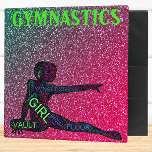 Gymnastics Watermelon Sparkle Neon Word Cloud 3 Ring Binder