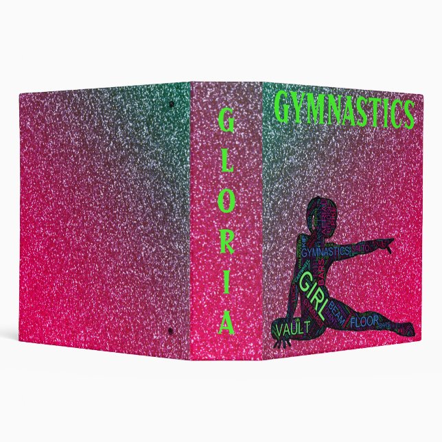 Gymnastics Watermelon Sparkle Neon Word Cloud 3 Ring Binder (Background)