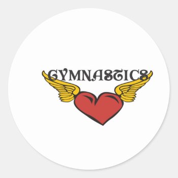 Gymnastics With Winged Heart Classic Round Sticker by PolkaDotTees at Zazzle