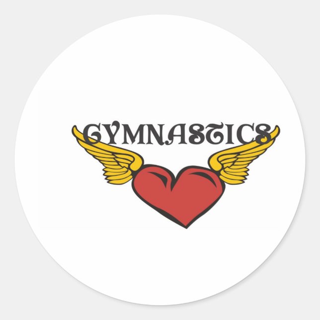 Gymnastics with Winged Heart Classic Round Sticker (Front)