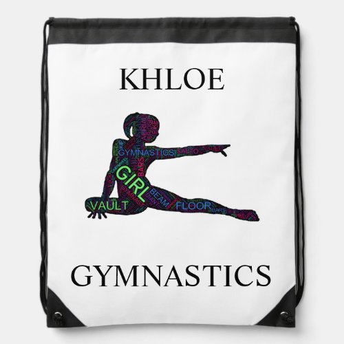 Gymnastics Word Art Drawstring Backpack