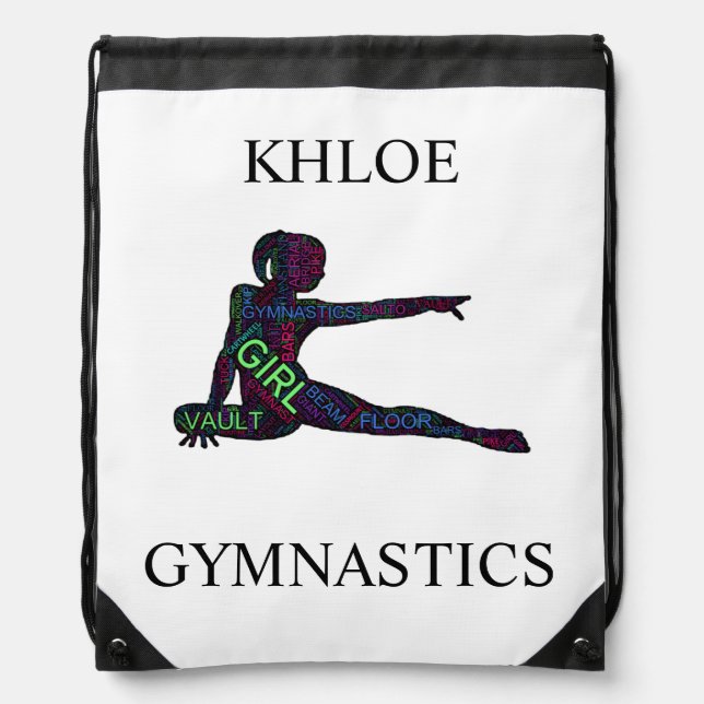 Gymnastics Word Art Drawstring Backpack (Front)