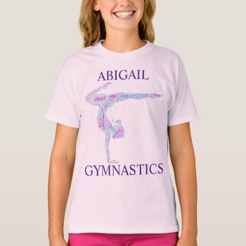 Gymnastics Word Art Handstand Pose T_Shirt w Name