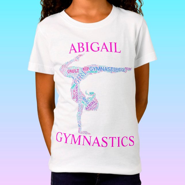 Gymnastics Word Art Handstand Pose T-Shirt w/ Name (Creator Uploaded)