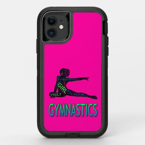 Gymnastics Word Art Hot Pink OtterBox Defender iPhone 11 Case