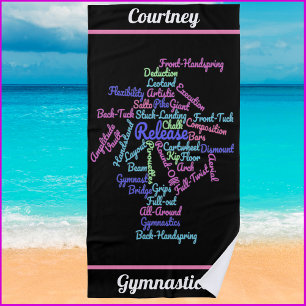 Gymnastics Word Cloud Beach Towel