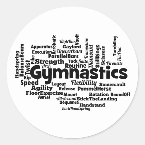 Gymnastics Word Cloud Classic Round Sticker