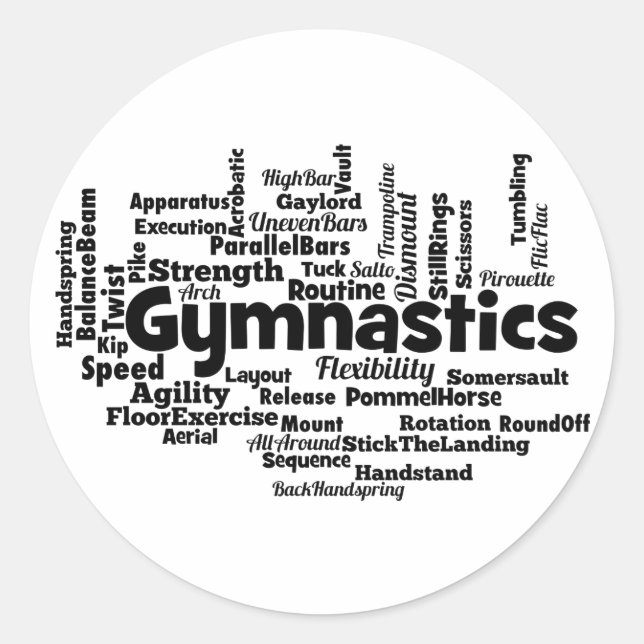 Gymnastics Word Cloud Classic Round Sticker (Front)