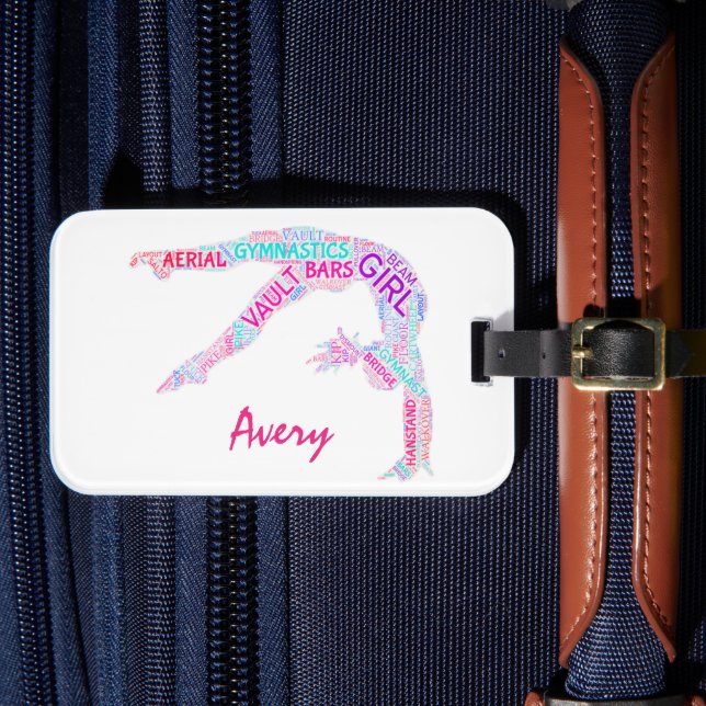 Gymnastics Word Cloud w/ Name Luggage Tag (Front Insitu 4)