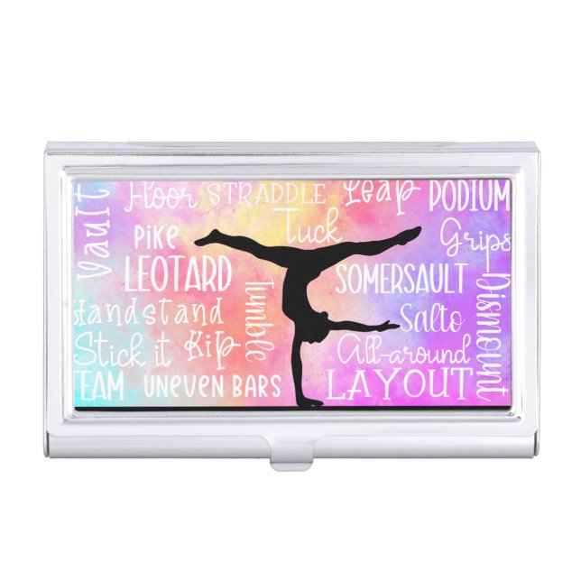 Gymnastics Words Rainbow Ombre   Business Card Case (Front)