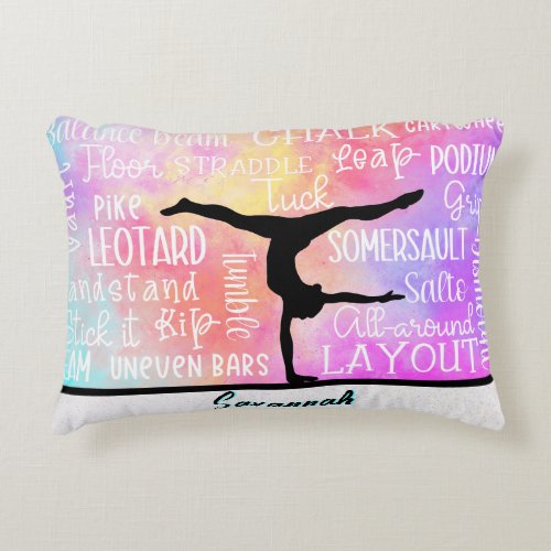 Gymnastics Words Rainbow Ombre Personalized  Accent Pillow