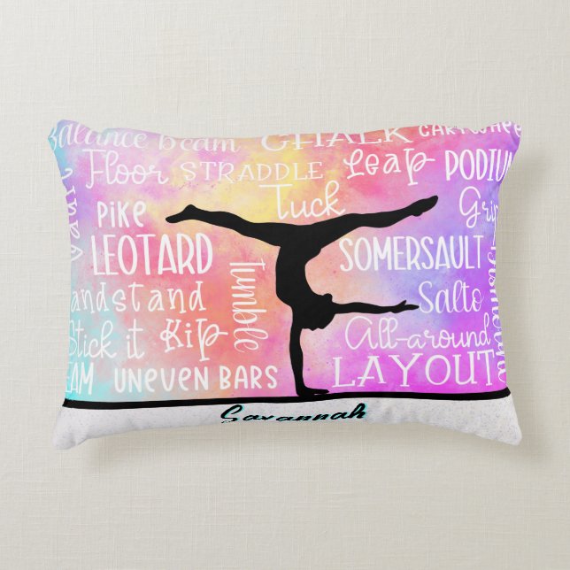 Gymnastics Words Rainbow Ombre Personalized  Accent Pillow (Front)