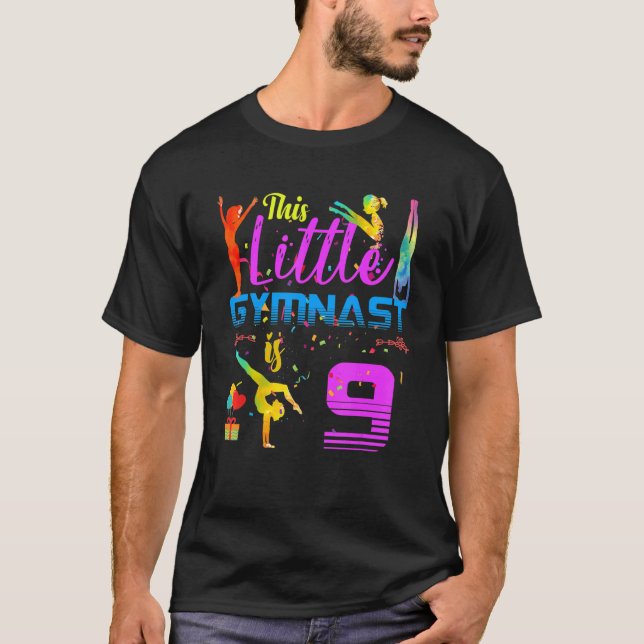Gymnasts Little 9 Birthday Party Flip Jump Tumble T-Shirt (Front)
