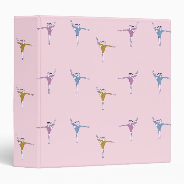 Gymnasts on pink 3 ring binder (Front/Spine)