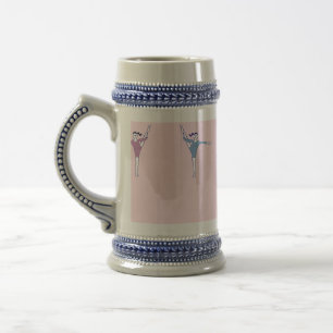 gymnasts on pink beer stein