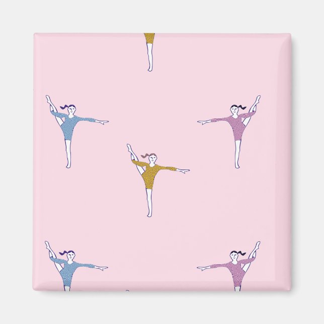 gymnasts on pink magnet (Front)