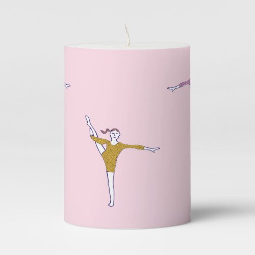 gymnasts on pink pillar candle