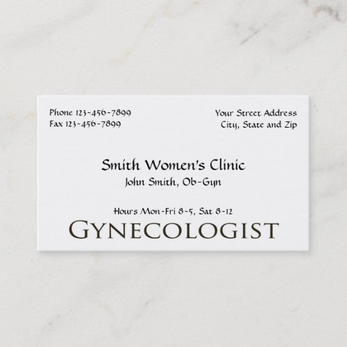 Gynecologist Obstetrician OB_GYN Business Card