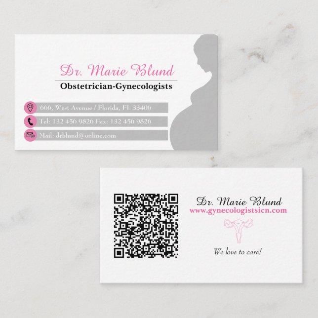 Gynecologist Obstetrician Professional Pink OBGYN Business Card (Front/Back)
