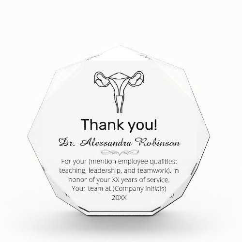 Gynecologist Thank you Appreciation Acrylic Award